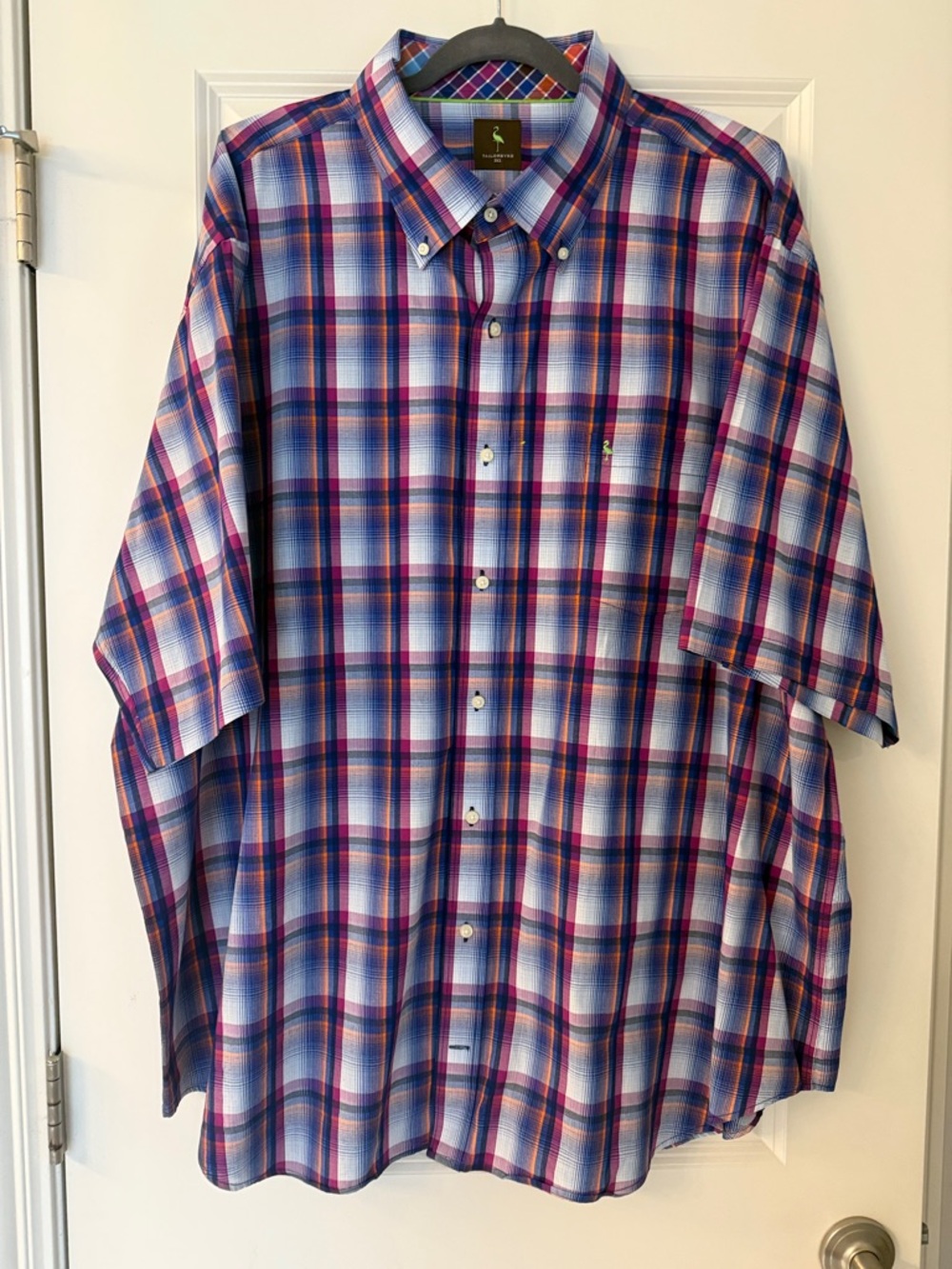 Tailorbyrd Blue and Purple Plaid Short-Sleeve Button-Down Shirt